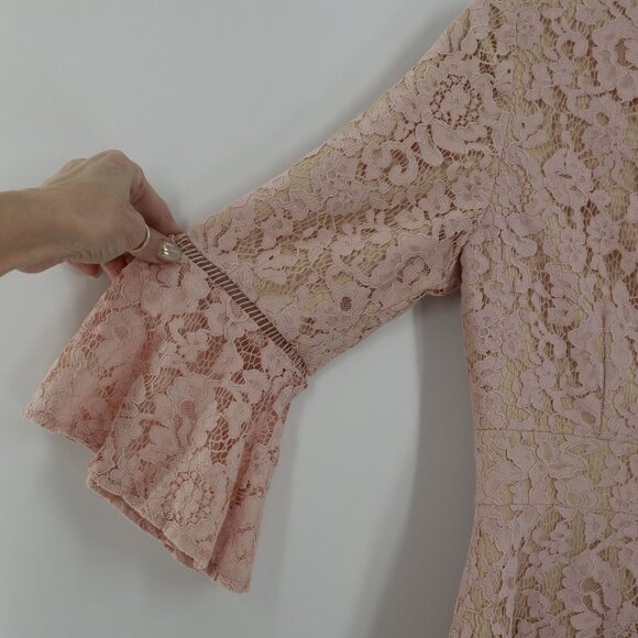 Eliza J Bell Sleeve Lace Dress Womens 4P Blush Coquette Party Event Twee Holiday - Picture 9 of 11